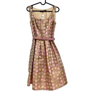 EVA FRANCO X ANTHROPOLOGIE  Sleeveless Gold Pink Polka Dot Belt Dress-Size 6